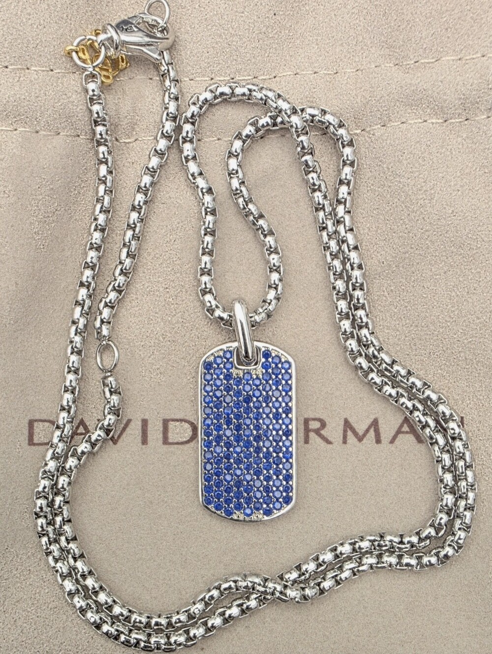 Silver Necklace with Blue SapphireTag Pendant - Women's Jewelry